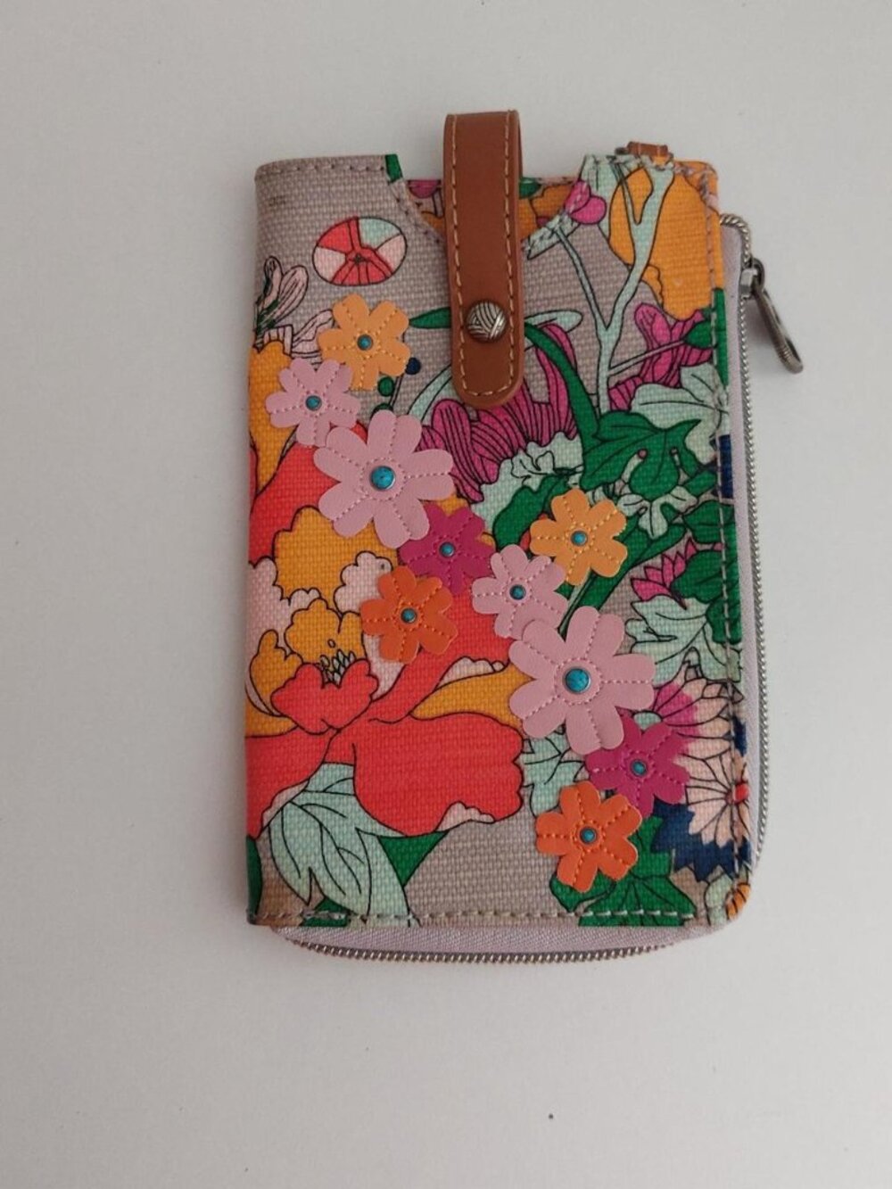Ella Smartphone Sling in the "Lilac Flower Power" print, featuring vibrant appli